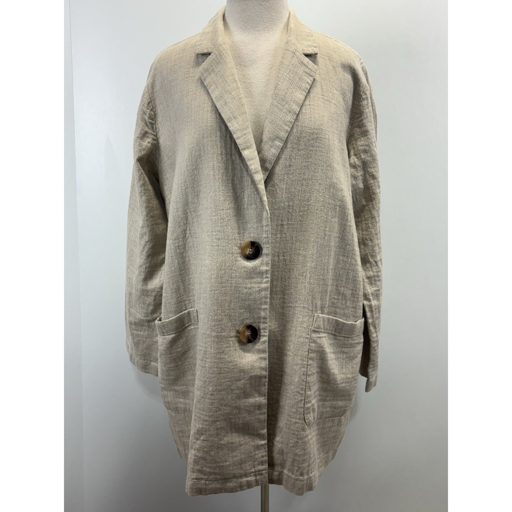 J. Jill Oversized Linen Blend Blazer Jacket Women's L Tan Lagenlook Coastal